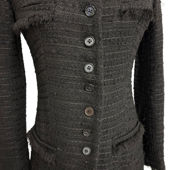 Zara Basic Womens Black Tweed Long Button-Up Coat Dress - Picture 7 of 14